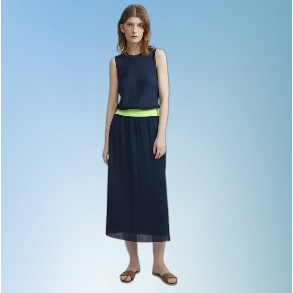 THEORY Lewie Silk navy sleeveless maxi dress medium quiet luxury minimalist
